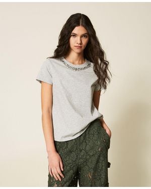 Twinset Fitted T-Shirt With Cabochon Embroidery - Multicolour
