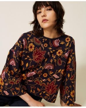 Twinset Pull Jacquard Floral, Femme - Marron