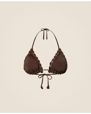 Twinset Triangle Bikini Top With Crochet Detail - Natural