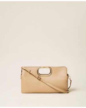 Twinset Lila Clutch Bag With Logo Handle - Natural