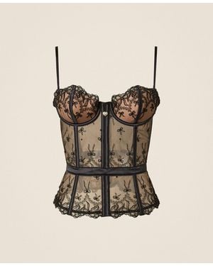Twinset Bustier Aus Tüll Mit Schleifen - Natur
