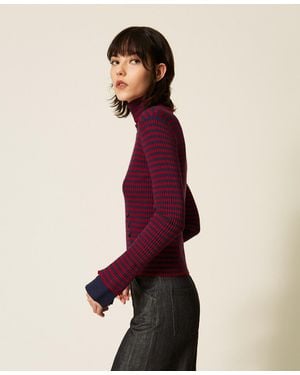 Twinset Striped Turtleneck Jumper - Red