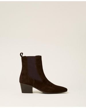 Twinset Stiefelette Aus Veloursleder - Natur