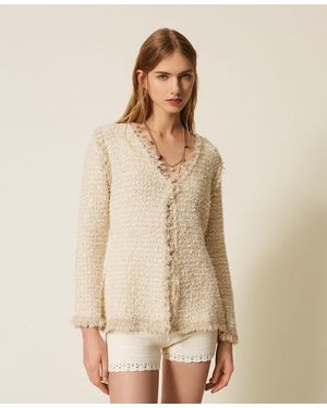 Twinset Jacquard Knit Jacket With Lurex - Natural