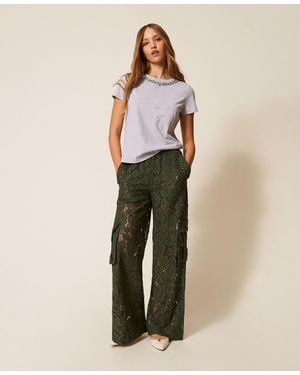 Twinset Rébrodé Lace Cargo Trousers - Natural