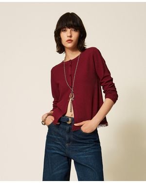Twinset Knit Cardigan With Fringes - Red