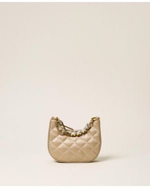 Twinset Mini Quilted Satin Shoulder Bag - Natural