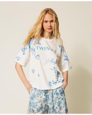 Twinset Floral T-Shirt With Logo - White