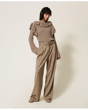 Twinset Matt Satin Palazzo Trousers - Natural