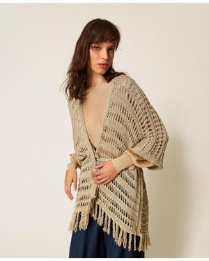 Twinset Crochet Knit Poncho - Natural