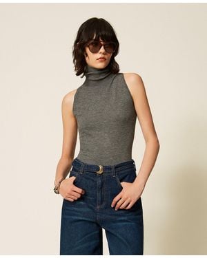 Twinset Turtleneck Knit Top - Blue