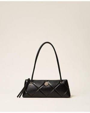 Twinset Quilted Bowler Bag With Logo - Natural