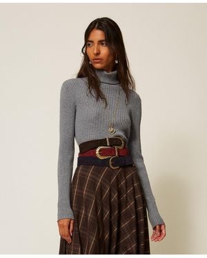 Twinset Pull Col Roulé Ajusté, Femme - Marron