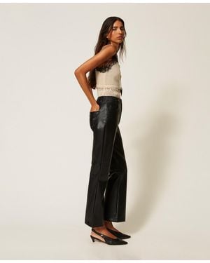 Twinset Faux Leather Flared Trousers - Natural