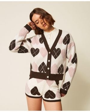 Twinset Cárdigan De Jacquard Con Corazones - Neutro