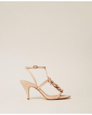 Twinset Leather Sandals With Flower - Natural