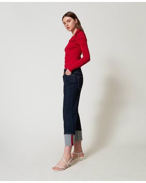 Twinset Cropped Jeans With Folded Bottom - Red