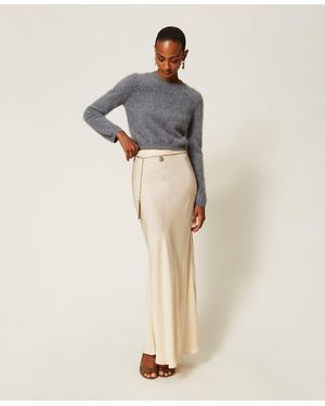 Twinset Long Satin Skirt With Rhinestones - Natural