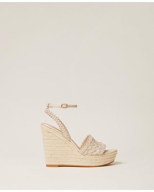 Twinset Wedge Sandals With Embroidery - Natural