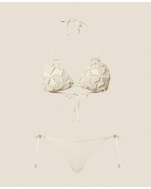 Twinset Crochet Triangle Bikini Top And Thong - Natural