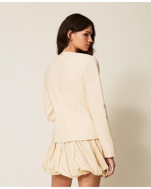 Twinset Poplin Balloon Miniskirt With Embroidery - Natural