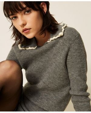 Twinset Polo Shirt With Crochet Collar - Green