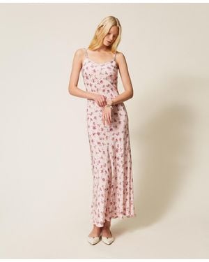 Twinset Long Dress With Thin Straps And Floral Print - Pink