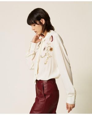 Twinset Crêpe De Chine Blouse With Embroidery - White