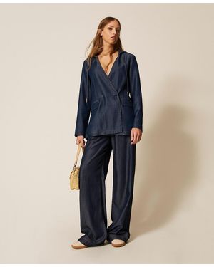 Twinset Wide-Leg Chambray Trousers - Blue