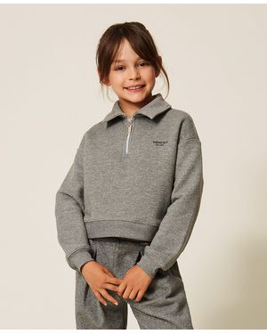 Twinset Felpa Con Lurex E Logo Ricamato, Donna - Grigio