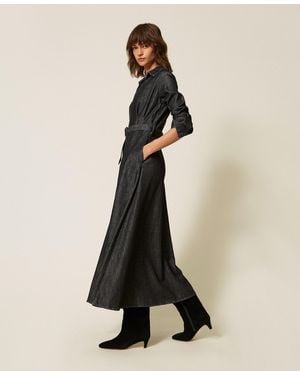 Twinset Long Flowing Denim Dress - Natural