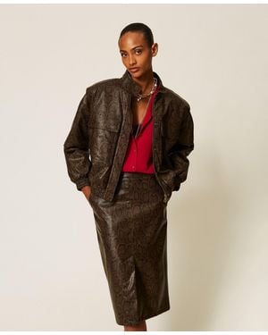 Twinset Chaqueta Bómber De Efecto Piel Con Estampado De Pitón - Rojo