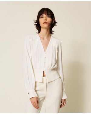 Twinset Crêpe De Chine Shirt With Gathering - Natural