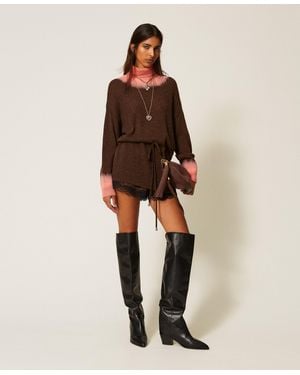 Twinset Myfo Two-Tone Wool Blend Maxi Jumper - Natural