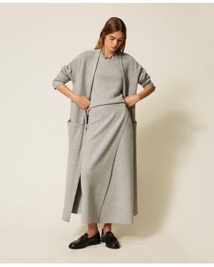 Twinset Maxicárdigan Con Bolsillos, Mujer - Neutro