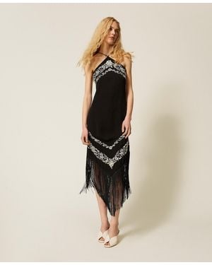 Twinset Long Dress With Floral Embroidery - Natural