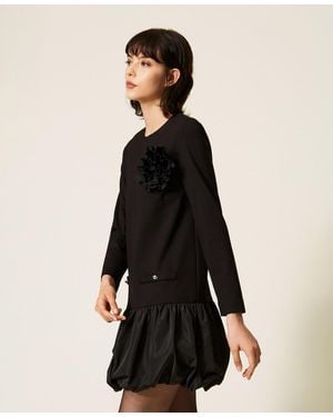 Twinset Short Dress With Taffeta Skirt - Black