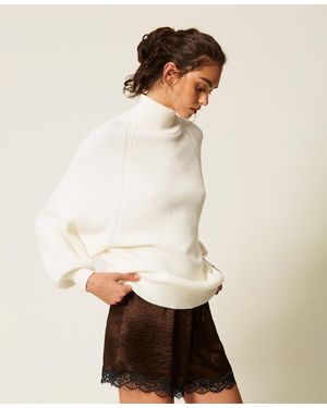 Twinset Oversized Jumper With Roller Neck - Natural