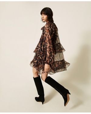 Twinset Short Voile Dress With - Natural