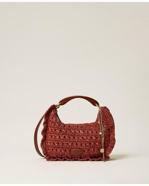 Twinset Crochet Raffia Croissant Bag - Red