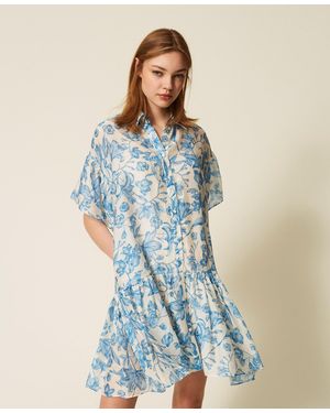 Twinset Short Floral Shirt Dress - Blue