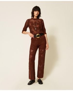 Twinset Jacquard Alpaca Blend Knit Trousers - Natural