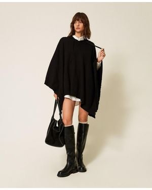 Twinset Knit Cape With Logo - Black