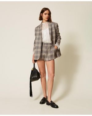 Twinset Shorts De Paño Check Con Lentejuelas - Neutro