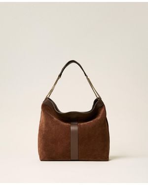 Twinset Bolso Hobo De Ante Con Logotipo - Marrón