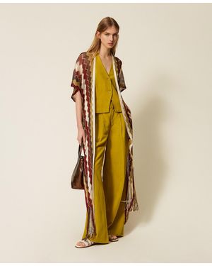 Twinset Long Multicolour Striped Kaftan - Natural