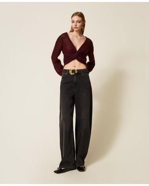 Twinset Jeans With Belt And Maxi Buckle - Natural