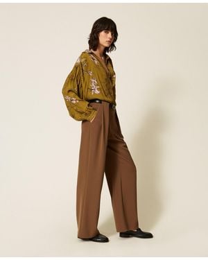 Twinset Pantalones Anchos De Cady Con Cinturón - Neutro