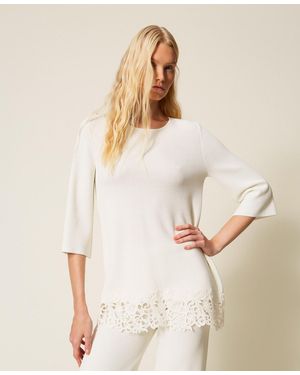 Twinset Maxi Jumper With Lace - Natural
