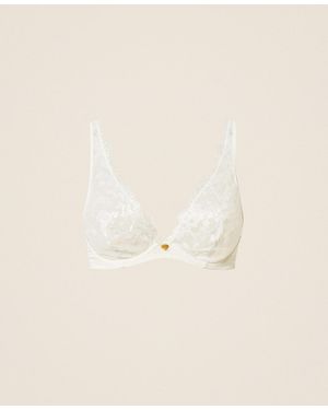 Twinset Embroidered Tulle Underwired Bra - Natural